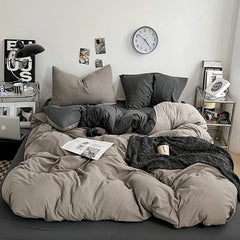 Solid Color Duvet Cover Set 100% Washed Cotton Bedding Set Super Soft Comfortable Lightweight Comforter Cover with 2 Pillowcases - SHOWLU FASHION STORE