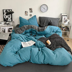 Solid Color Duvet Cover Set 100% Washed Cotton Bedding Set Super Soft Comfortable Lightweight Comforter Cover with 2 Pillowcases - SHOWLU FASHION STORE