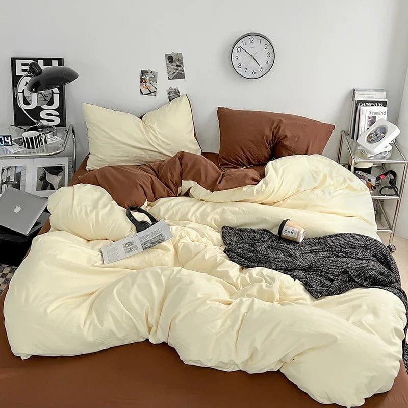 Solid Color Duvet Cover Set 100% Washed Cotton Bedding Set Super Soft Comfortable Lightweight Comforter Cover with 2 Pillowcases - SHOWLU FASHION STORE