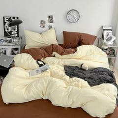 Solid Color Duvet Cover Set 100% Washed Cotton Bedding Set Super Soft Comfortable Lightweight Comforter Cover with 2 Pillowcases - SHOWLU FASHION STORE