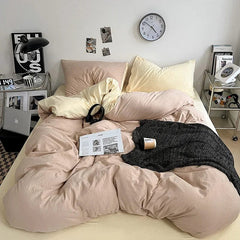 Solid Color Duvet Cover Set 100% Washed Cotton Bedding Set Super Soft Comfortable Lightweight Comforter Cover with 2 Pillowcases - SHOWLU FASHION STORE