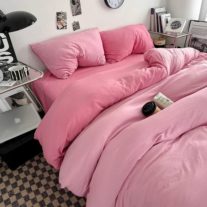 Solid Color Duvet Cover Set 100% Washed Cotton Bedding Set Super Soft Comfortable Lightweight Comforter Cover with 2 Pillowcases - SHOWLU FASHION STORE