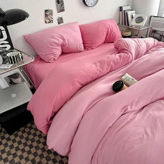 Solid Color Duvet Cover Set 100% Washed Cotton Bedding Set Super Soft Comfortable Lightweight Comforter Cover with 2 Pillowcases - SHOWLU FASHION STORE