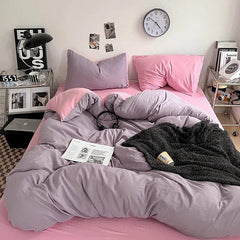 Solid Color Duvet Cover Set 100% Washed Cotton Bedding Set Super Soft Comfortable Lightweight Comforter Cover with 2 Pillowcases - SHOWLU FASHION STORE