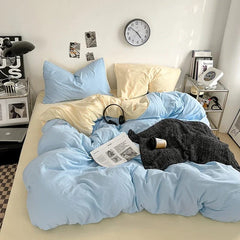 Solid Color Duvet Cover Set 100% Washed Cotton Bedding Set Super Soft Comfortable Lightweight Comforter Cover with 2 Pillowcases - SHOWLU FASHION STORE
