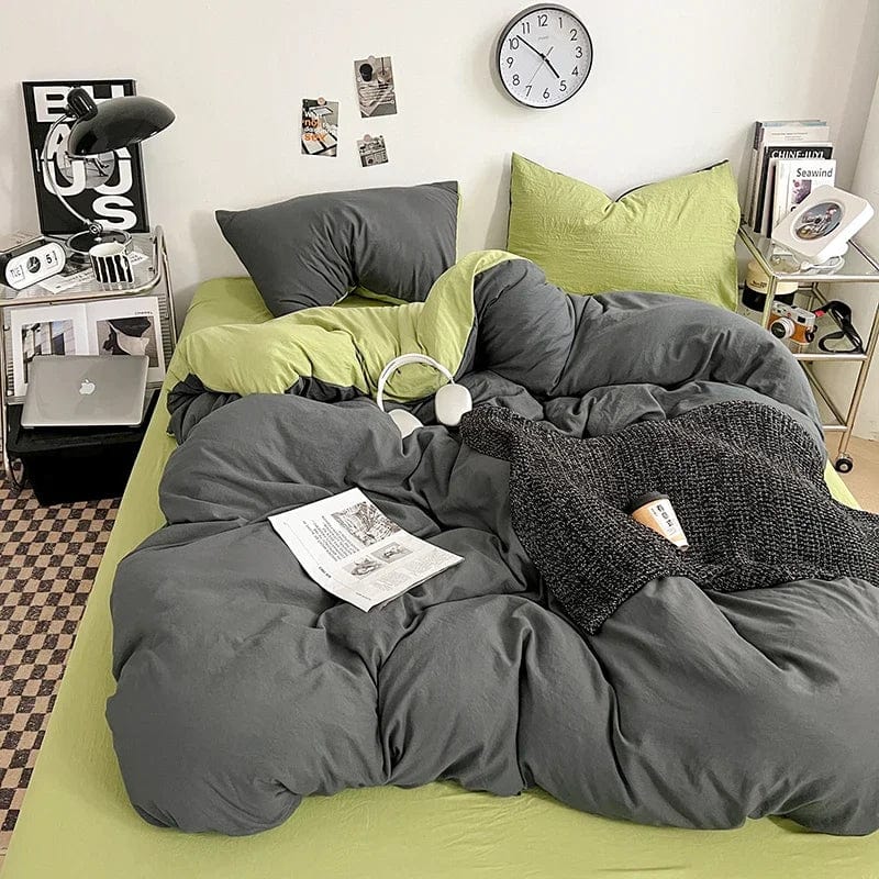 Solid Color Duvet Cover Set 100% Washed Cotton Bedding Set Super Soft Comfortable Lightweight Comforter Cover with 2 Pillowcases - SHOWLU FASHION STORE