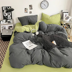 Solid Color Duvet Cover Set 100% Washed Cotton Bedding Set Super Soft Comfortable Lightweight Comforter Cover with 2 Pillowcases - SHOWLU FASHION STORE