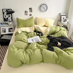Solid Color Duvet Cover Set 100% Washed Cotton Bedding Set Super Soft Comfortable Lightweight Comforter Cover with 2 Pillowcases - SHOWLU FASHION STORE