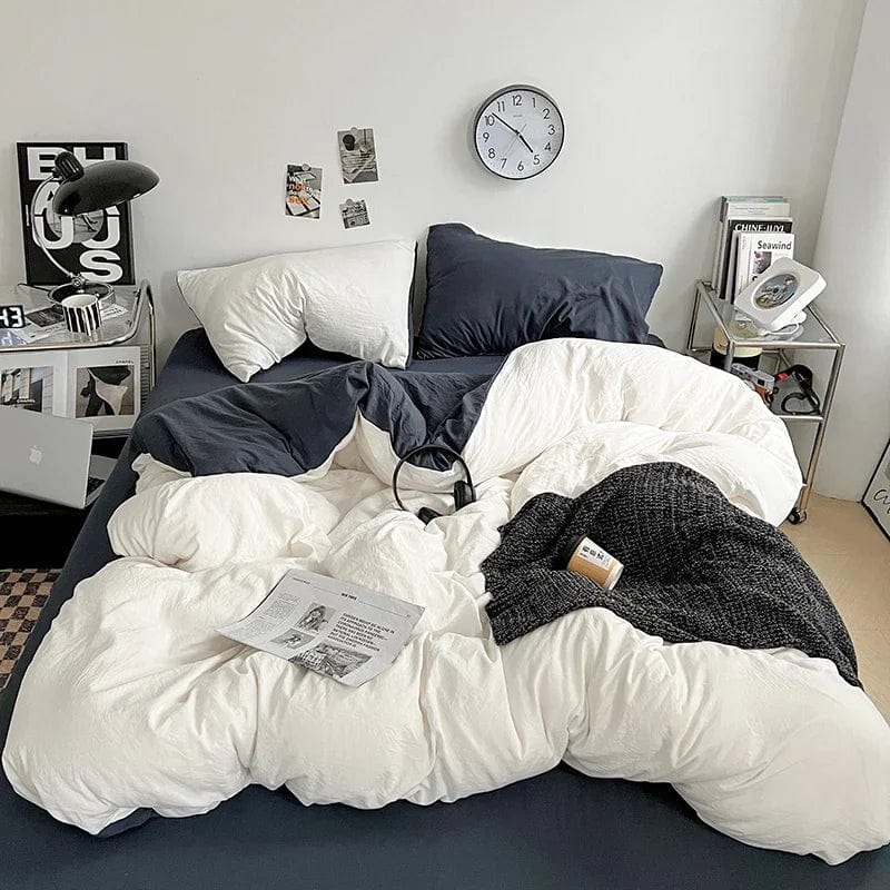 Solid Color Duvet Cover Set 100% Washed Cotton Bedding Set Super Soft Comfortable Lightweight Comforter Cover with 2 Pillowcases - SHOWLU FASHION STORE