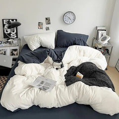 Solid Color Duvet Cover Set 100% Washed Cotton Bedding Set Super Soft Comfortable Lightweight Comforter Cover with 2 Pillowcases - SHOWLU FASHION STORE