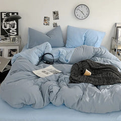 Solid Color Duvet Cover Set 100% Washed Cotton Bedding Set Super Soft Comfortable Lightweight Comforter Cover with 2 Pillowcases - SHOWLU FASHION STORE