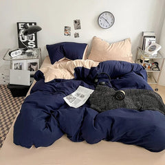 Solid Color Duvet Cover Set 100% Washed Cotton Bedding Set Super Soft Comfortable Lightweight Comforter Cover with 2 Pillowcases - SHOWLU FASHION STORE