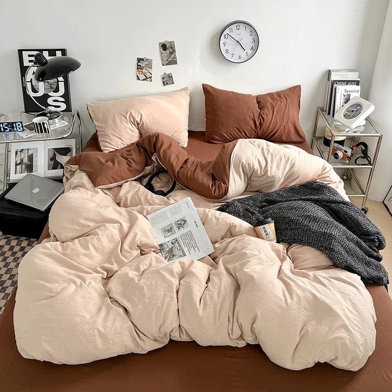Solid Color Duvet Cover Set 100% Washed Cotton Bedding Set Super Soft Comfortable Lightweight Comforter Cover with 2 Pillowcases - SHOWLU FASHION STORE