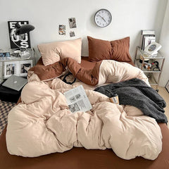 Solid Color Duvet Cover Set 100% Washed Cotton Bedding Set Super Soft Comfortable Lightweight Comforter Cover with 2 Pillowcases - SHOWLU FASHION STORE