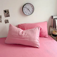 Solid Color Duvet Cover Set 100% Washed Cotton Bedding Set Super Soft Comfortable Lightweight Comforter Cover with 2 Pillowcases - SHOWLU FASHION STORE