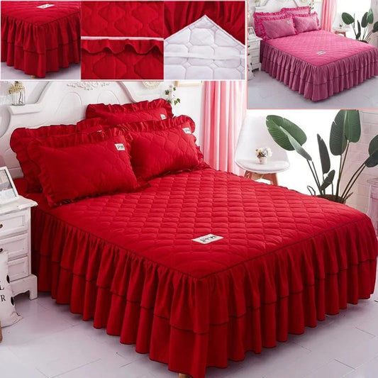 Solid Color Elastic Thickened Velvet Bunk Mattress Protective Cover Bedding Non - Slip Breathable King Skirt Individual Pillowcase - SHOWLU FASHION STORE