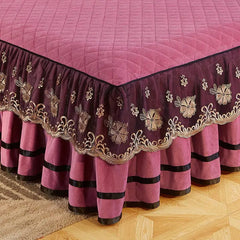 Solid Color Luxury Thick Velvet Quilted Bedspread Queen King Size Lace Embroidery Short Plush Bed Skirt Not Included Pillowcase - SHOWLU FASHION STORE