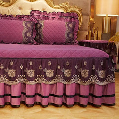 Solid Color Luxury Thick Velvet Quilted Bedspread Queen King Size Lace Embroidery Short Plush Bed Skirt Not Included Pillowcase - SHOWLU FASHION STORE