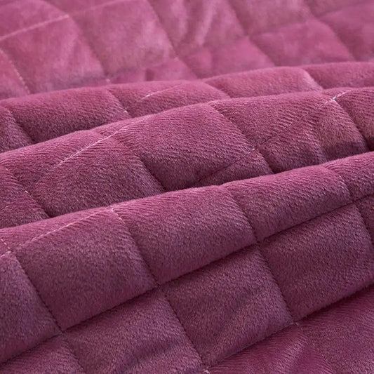 Solid Color Luxury Thick Velvet Quilted Bedspread Queen King Size Lace Embroidery Short Plush Bed Skirt Not Included Pillowcase - SHOWLU FASHION STORE