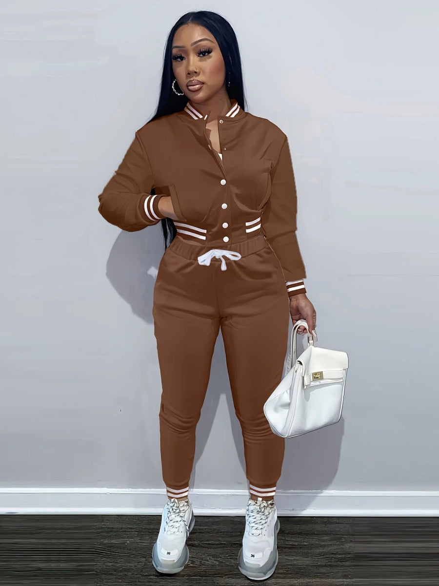 Spring and Autumn Europe and the United States Pop Women's Pure Color Jacket Single - breasted Baseball Suit Women's Sports Two - pi - SHOWLU FASHION STORE