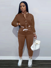 Spring and Autumn Europe and the United States Pop Women's Pure Color Jacket Single - breasted Baseball Suit Women's Sports Two - pi - SHOWLU FASHION STORE