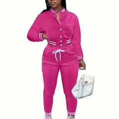 Spring and Autumn Europe and the United States Pop Women's Pure Color Jacket Single - breasted Baseball Suit Women's Sports Two - pi - SHOWLU FASHION STORE