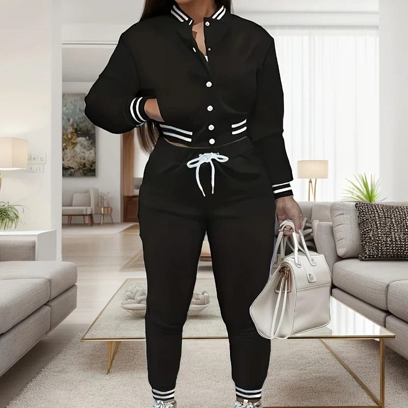 Spring and Autumn Europe and the United States Pop Women's Pure Color Jacket Single - breasted Baseball Suit Women's Sports Two - pi - SHOWLU FASHION STORE