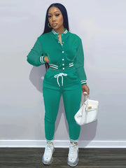 Spring and Autumn Europe and the United States Pop Women's Pure Color Jacket Single - breasted Baseball Suit Women's Sports Two - pi - SHOWLU FASHION STORE