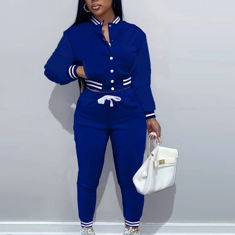 Spring and Autumn Europe and the United States Pop Women's Pure Color Jacket Single - breasted Baseball Suit Women's Sports Two - pi - SHOWLU FASHION STORE