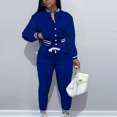 Spring and Autumn Europe and the United States Pop Women's Pure Color Jacket Single - breasted Baseball Suit Women's Sports Two - pi - SHOWLU FASHION STORE
