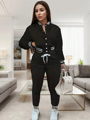 Spring and Autumn Europe and the United States Pop Women's Pure Color Jacket Single - breasted Baseball Suit Women's Sports Two - pi - SHOWLU FASHION STORE