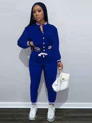 Spring and Autumn Europe and the United States Pop Women's Pure Color Jacket Single - breasted Baseball Suit Women's Sports Two - pi - SHOWLU FASHION STORE