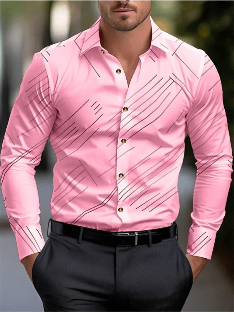 Spring and Autumn Men's Suit Lapel Fashion Shirt Pink Long Sleeve High Quality Fashion Casual Soft and Comfortable Men's Shirt - SHOWLU FASHION STORE
