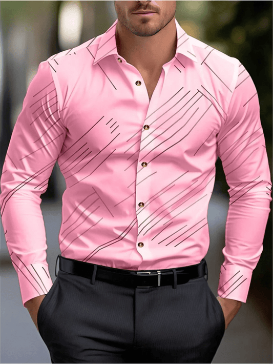 Spring and Autumn Men's Suit Lapel Fashion Shirt Pink Long Sleeve High Quality Fashion Casual Soft and Comfortable Men's Shirt - SHOWLU FASHION STORE