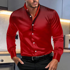 Spring and autumn new men's casual four - sided elastic polka dot fashion print comfortable standing collar long sleeve shirt - SHOWLU FASHION STORE