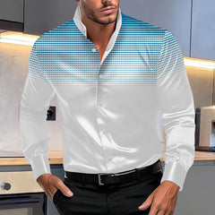 Spring and autumn new men's casual four - sided elastic polka dot fashion print comfortable standing collar long sleeve shirt - SHOWLU FASHION STORE