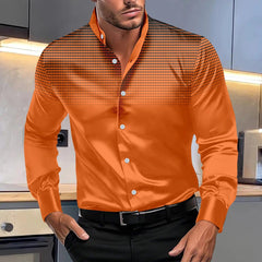 Spring and autumn new men's casual four - sided elastic polka dot fashion print comfortable standing collar long sleeve shirt - SHOWLU FASHION STORE