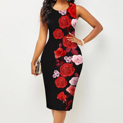 Spring and Summer New Fashion Women's Sleeveless Wrapped Hip Print Dress Women's Clothing - SHOWLU FASHION STORE