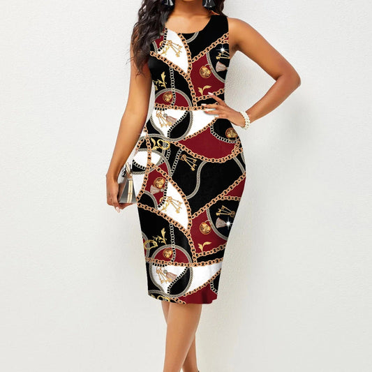 Spring and Summer New Fashion Women's Sleeveless Wrapped Hip Print Dress Women's Clothing - SHOWLU FASHION STORE