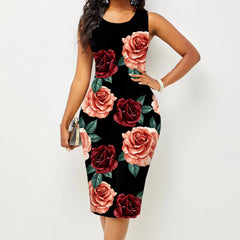Spring and Summer New Fashion Women's Sleeveless Wrapped Hip Print Dress Women's Clothing - SHOWLU FASHION STORE