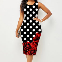 Spring and Summer New Fashion Women's Sleeveless Wrapped Hip Print Dress Women's Clothing - SHOWLU FASHION STORE