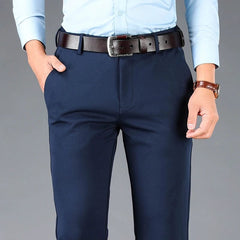 Spring Autumn Men's Casual Pants Elastic Business Trousers Fashion Comfortable Office Korean Japanese Spandex Formal Pants Black - SHOWLU FASHION STORE