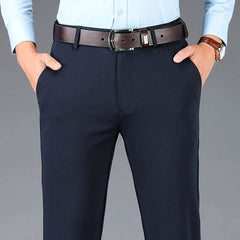Spring Autumn Men's Casual Pants Elastic Business Trousers Fashion Comfortable Office Korean Japanese Spandex Formal Pants Black - SHOWLU FASHION STORE