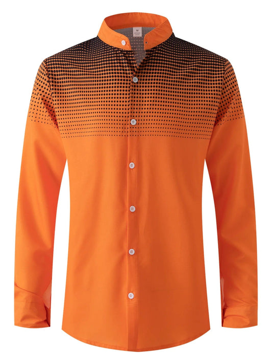 Spring autumn men's fashion evening dress four round polka dot printed long - sleeved shirt stand collar gradient top - SHOWLU FASHION STORE