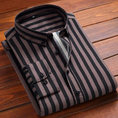 Spring Autumn Men's Long Sleeve Striped Shirt Casual Slim Fit Business Button - Down Shirts Classic Formal Dress Shirt - SHOWLU FASHION STORE
