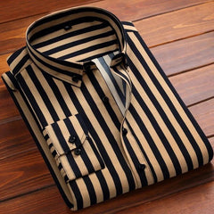 Spring Autumn Men's Long Sleeve Striped Shirt Casual Slim Fit Business Button - Down Shirts Classic Formal Dress Shirt - SHOWLU FASHION STORE