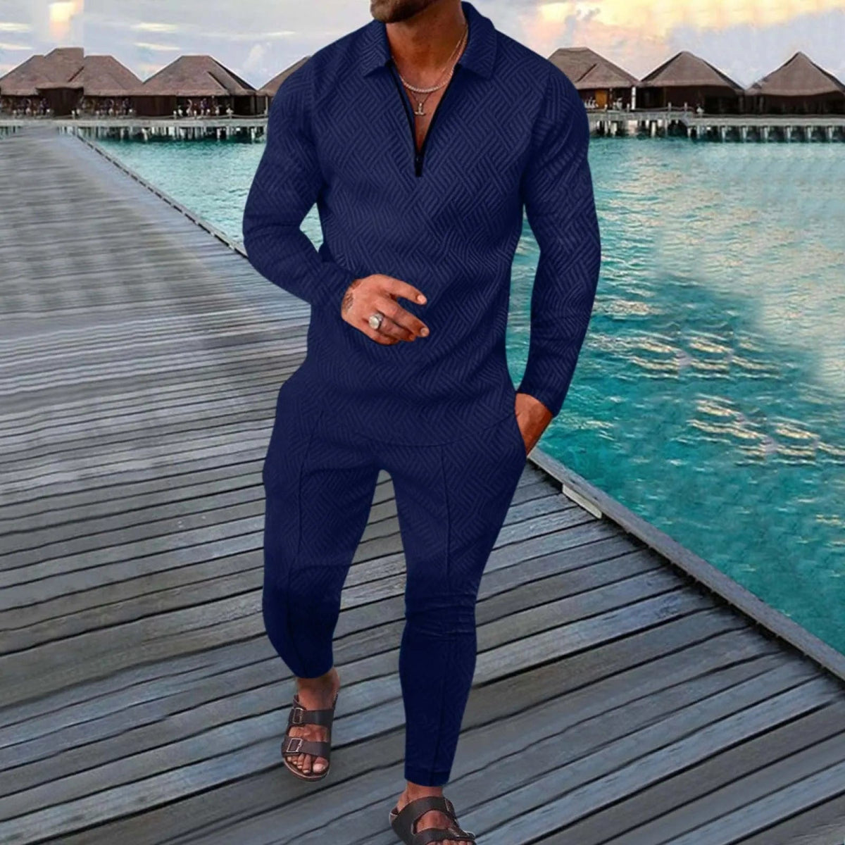 Spring Autumn Solid Y2K Men's Two - piece Suit Fashion Long Sleeve Sweatshirt and Long Pants Sport Sets Homme Casual Male Clothes - SHOWLU FASHION STORE