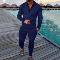 Spring Autumn Solid Y2K Men's Two - piece Suit Fashion Long Sleeve Sweatshirt and Long Pants Sport Sets Homme Casual Male Clothes - SHOWLU FASHION STORE