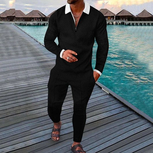 Spring Autumn Solid Y2K Men's Two - piece Suit Fashion Long Sleeve Sweatshirt and Long Pants Sport Sets Homme Casual Male Clothes - SHOWLU FASHION STORE