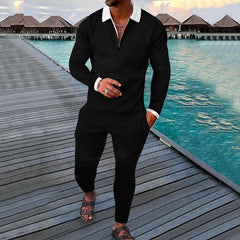 Spring Autumn Solid Y2K Men's Two - piece Suit Fashion Long Sleeve Sweatshirt and Long Pants Sport Sets Homme Casual Male Clothes - SHOWLU FASHION STORE
